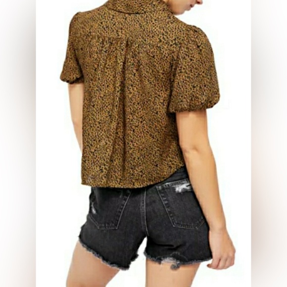 Free People | small Celia leopard print short sleeve blouse with tie front - Picture 3 of 7